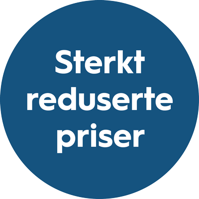SIRKEL-Sterkt-reduserte-priser-BLÅ-400x400px- Sterkt reduserte priser sticker