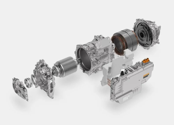 Eksplodert visning av Zeekr 7X drivverk – elektrisk motor, inverter og transmisjon i detalj.