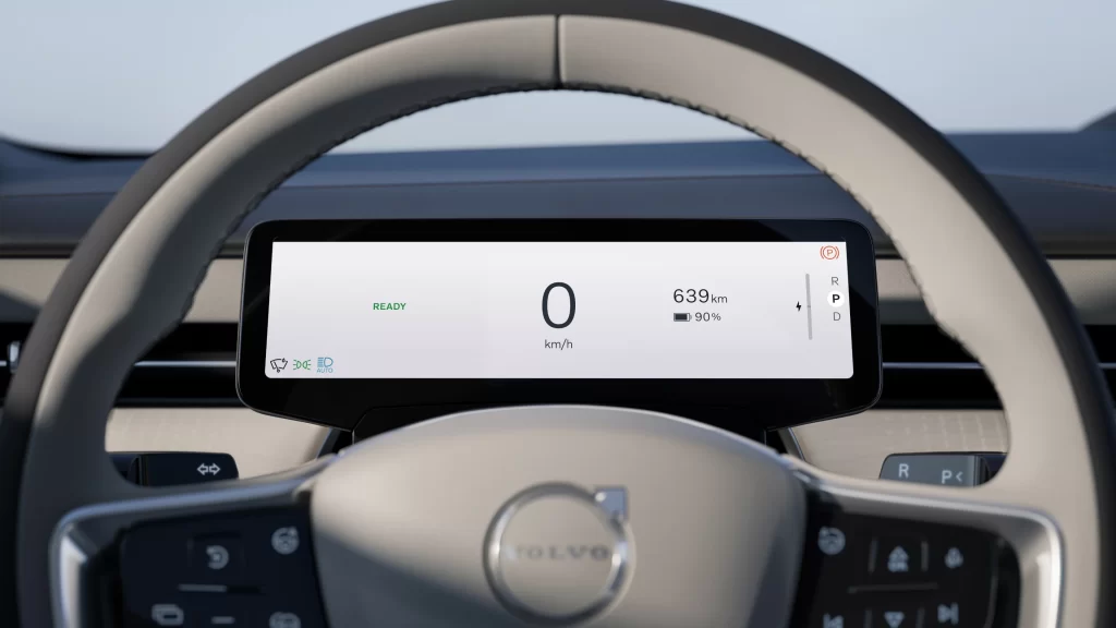 Volvo ES90 digitalt instrumentpanel bak ratt